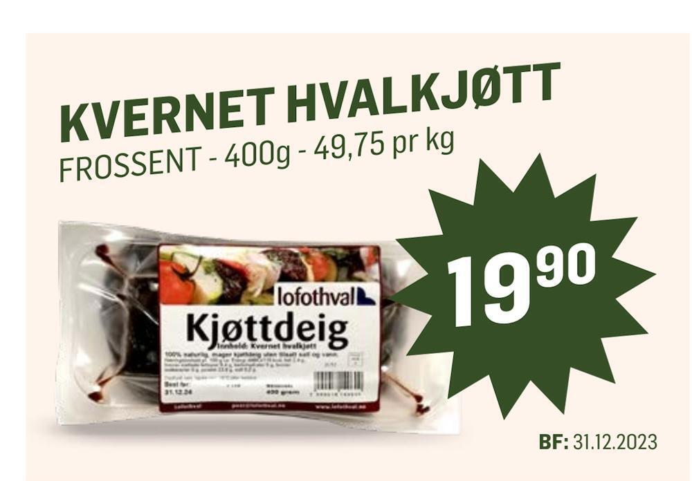 Holdbart Kvernet hvalkjøtt tilbud