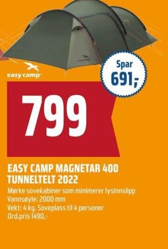 Coop Obs EASY CAMP MAGNETAR 400 TUNNELTELT 2022 tilbud