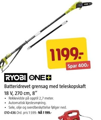 Jula Batteridrevet grensag med teleskopskaft 18 V, 270 cm, 8" tilbud