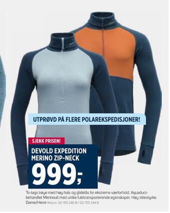 Sport 1 Devold expedition merino zip-neck tilbud