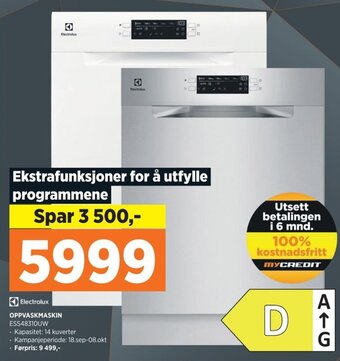 POWER Electrolux OPPVASKMASKIN ESS48310UW tilbud