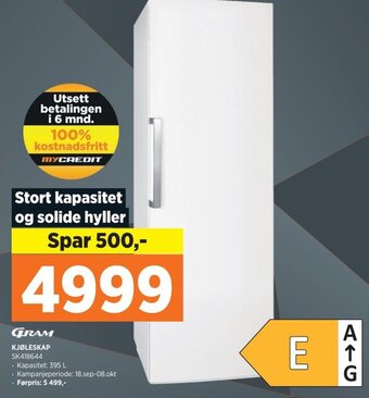 POWER GRAM KJØLESKAP tilbud