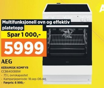 POWER AEG KERAMISK KOMFYR CCB6400BBW tilbud