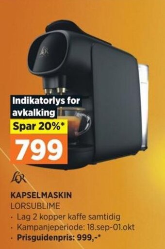 POWER KAPSELMASKIN LORSUBLIME tilbud