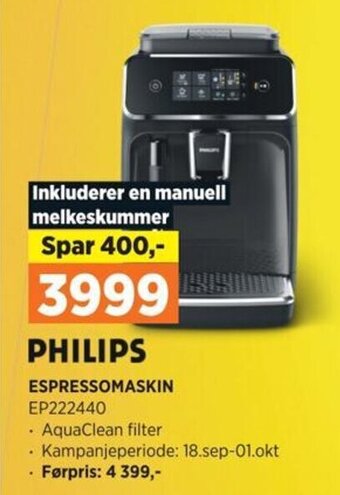 POWER PHILIPS ESPRESSOMASKIN tilbud