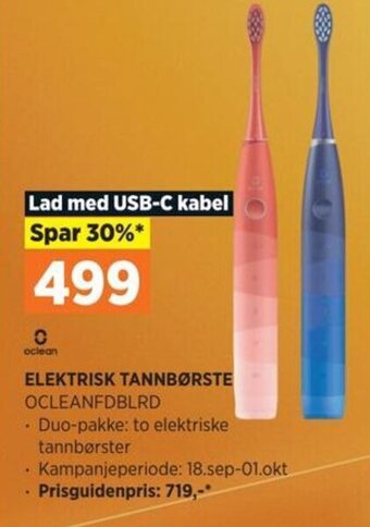 POWER ELEKTRISK TANNBØRSTE OCLEANFDBLRD tilbud