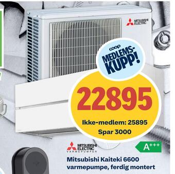 Coop Byggmix Mitsubishi kaiteki 6600 varmepumpe, ferdig montert tilbud