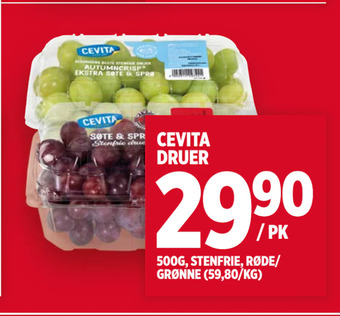 Meny Cevita druer tilbud
