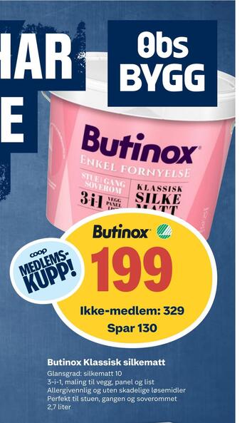 Obs Bygg Butinox klassisk silkematt tilbud