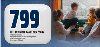 Obs Bygg Mill invisible panelovn 250 w tilbud