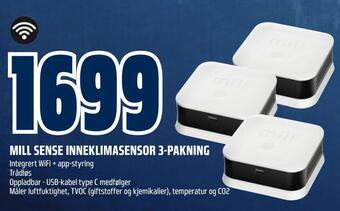 Obs Bygg Mill sense inneklimasensor 3-pakning tilbud
