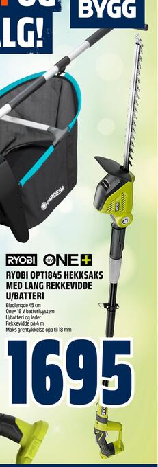 Obs Bygg Ryobi opt1845 hekksaks med lang rekkevidde u/batteri tilbud