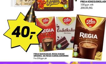 Bunnpris Freia bakekakao, regia kakao original og regia sjokoladedrikk tilbud