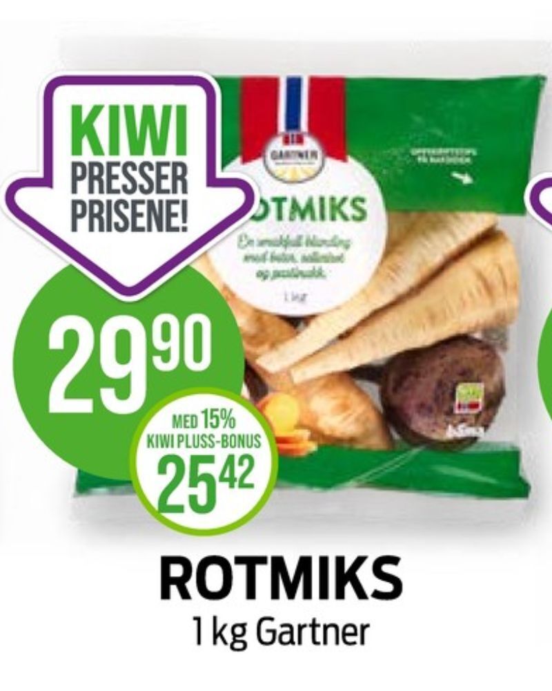 Kiwi Gartner rotgrønnsaker tilbud