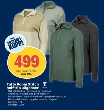 Coop Obs Tufte Robin Stitch half-zip ullgenser tilbud