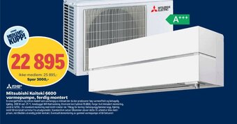 Coop Obs Mitsubishi Kaiteki 6600 varmepumpe, ferdig montert tilbud