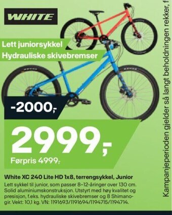 XXL Sport White XC 240 Lite HD 1x8, terrengsykkel, Junior tilbud