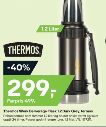 XXL Sport Thermos Work Berverage Flask 1.2 Dark Grey, termos tilbud