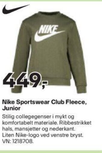 XXL Sport Nike Sportswear Club Fleece, Junior tilbud