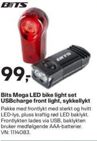 XXL Sport Bits Mega LED bike light set USBcharge front light, sykkellykt tilbud