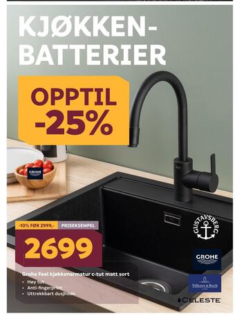 Megaflis Grohe feel kjøkkenarmatur c-tut matt sort tilbud