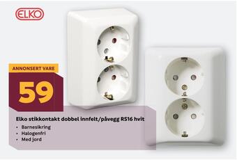Megaflis Elko stikkontakt dobbel innfelt/påvegg rs16 hvit tilbud