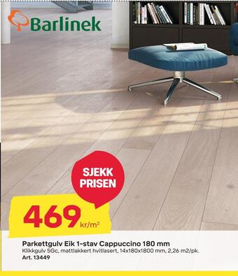 Byggmax Parkettgulv eik 1-stav cappuccino 180 mm tilbud