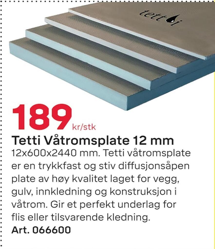 Byggmax Tetti våtromsplate 12 mm tilbud