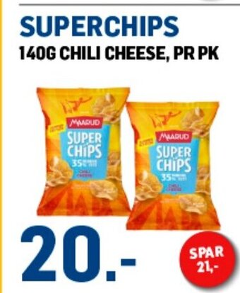 Price Lagerbutikk SUPERCHIPS 140G CHILI CHEESE tilbud