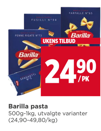 Meny Barilla pasta tilbud