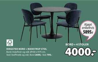 JYSK Bord + 4 stoler tilbud