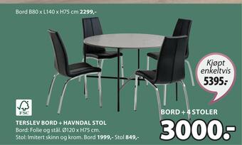 JYSK Bord + 4 stoler tilbud