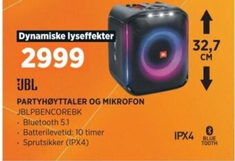 POWER PARTYHØYTTALER OG MIKROFON JBLPBENCOREBK tilbud