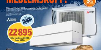 Coop Obs Mitsubishi kaiteki 6600 varmepumpe, ferdig montert tilbud