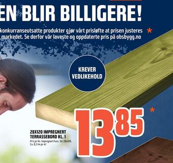 Coop Obs 28x120 impregnert terrassebord kl. 1 tilbud