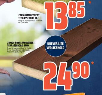 Coop Obs 28x120 royalimpregnert terrassebord brun tilbud