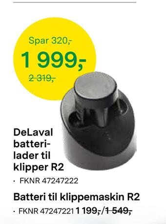 Felleskjøpet Delaval batteri lader til klipper r2 tilbud