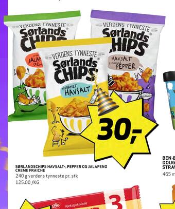 Bunnpris Sørlandschips havsalt-, pepper og jalapeno creme fraiche tilbud