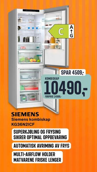 Skousen Siemens kombiskap kg36n2icf tilbud