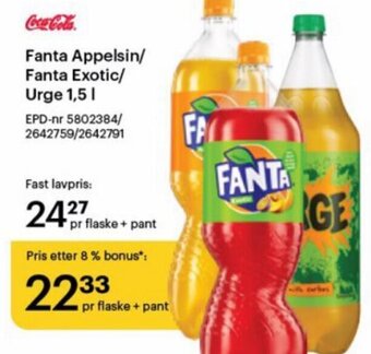 Storcash Fanta Appelsin/ Fanta Exotic/ Urge 1,5 L tilbud