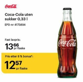 Storcash Coca-Cola uten sukker 0,33 L tilbud