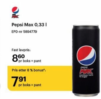 Storcash Pepsi Max 0,33 L tilbud