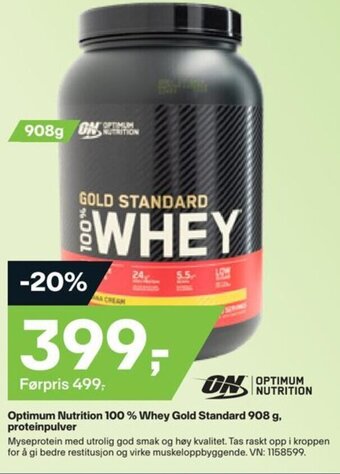 XXL Sport Optimum Nutrition 100 % Whey Gold Standard 908 g, proteinpulver tilbud