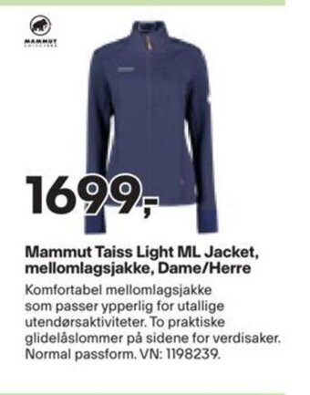XXL Sport Mammut Taiss Light ML Jacket, mellomlagsjakke, Dame/Herre tilbud