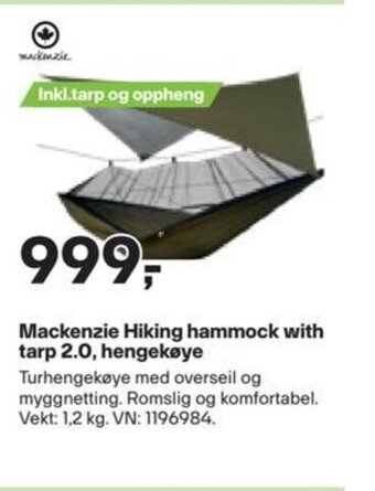 XXL Sport Mackenzie Hiking hammock with tarp 2.0, hengekøye tilbud
