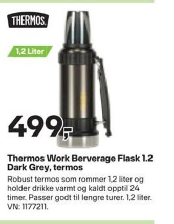 XXL Sport Thermos Work Berverage Flask 1.2 Dark Grey, termos tilbud