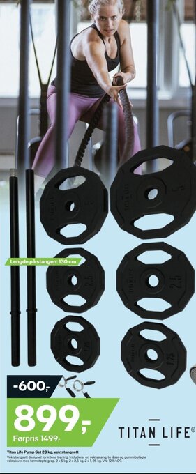 XXL Sport Titan Life Pump Set 20 kg, vektstangsett tilbud