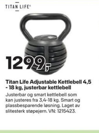 XXL Sport Titan Life Adjustable Kettlebell 4,5 -18 kg, justerbar kettlebell tilbud
