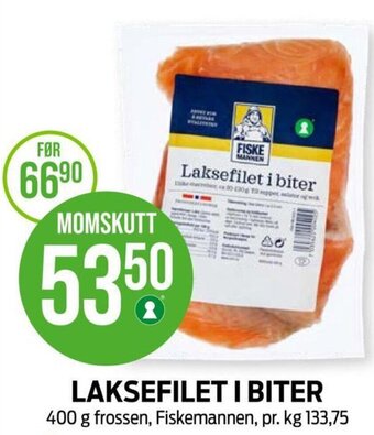 Kiwi LAKSEFILET I BITER 400 g frossen, Fiskemannen tilbud