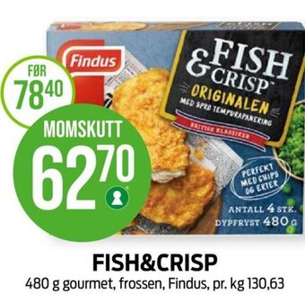 Kiwi FISH&CRISP 480 g gourmet, frossen, Findus tilbud